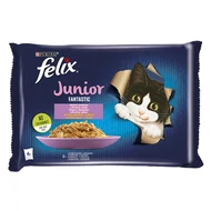Állateledel alutasakos FELIX Fantastic Junior macskáknak csirke-lazac válogatás aszpikban 4x85 g