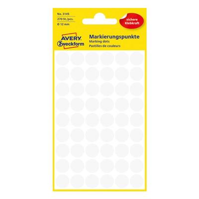 Etikett AVERY 3145 jelölőpont 12mm fehér 270 db/csomag